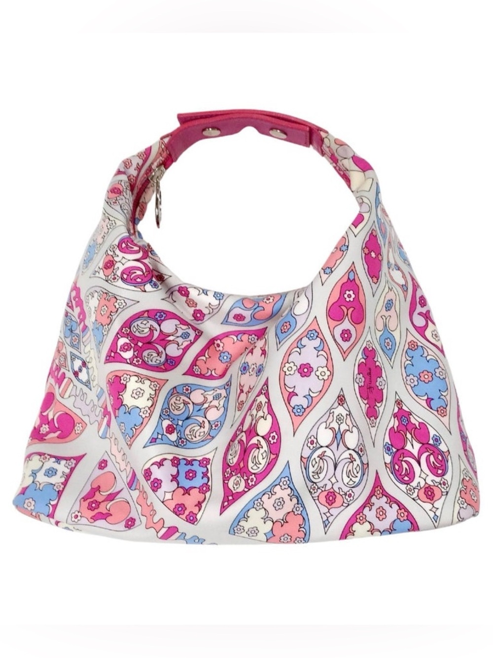 Emilio Pucci Pink Blue Print Satin Hobo Shoulder Bag Y2K Italy